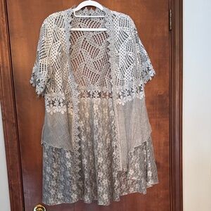 Simply Couture Gray and Cream Lace Cardigan